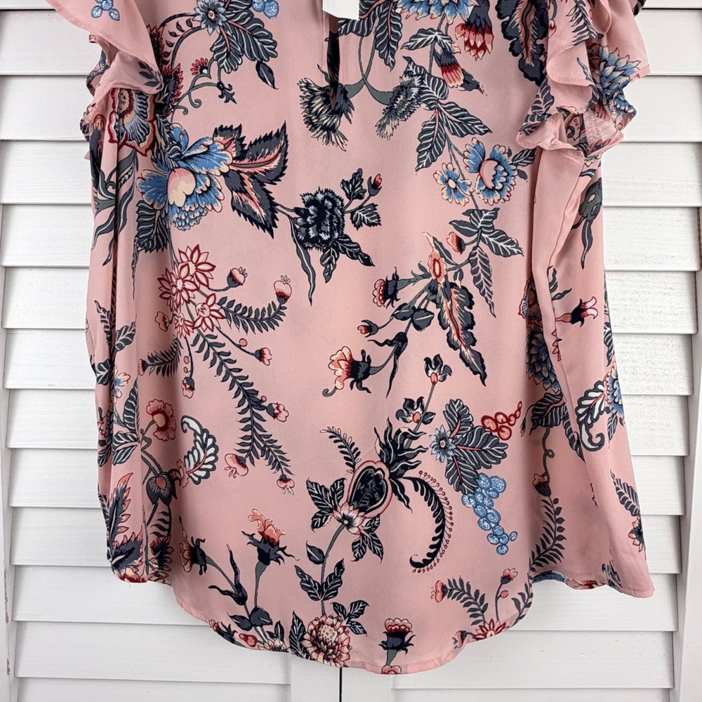 LOFT Blouse XXL Pink Floral Ruffle Sleeve Keyhole Neck NEW - Picture 7 of 15
